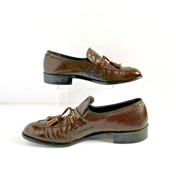 FOOTJOY Brown Leather Dress Loafers Sz 11.5 AAA A Extra Narrow Tassels - Picture 6 of 12
